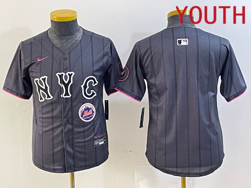 Youth New York Mets Blank Black City Edition 2024 Nike MLB Jersey style 1->youth mlb jersey->Youth Jersey